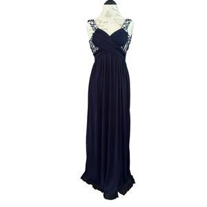 Trixxi navy beaded rhinestone gem maxi prom dress evening gown sz 1